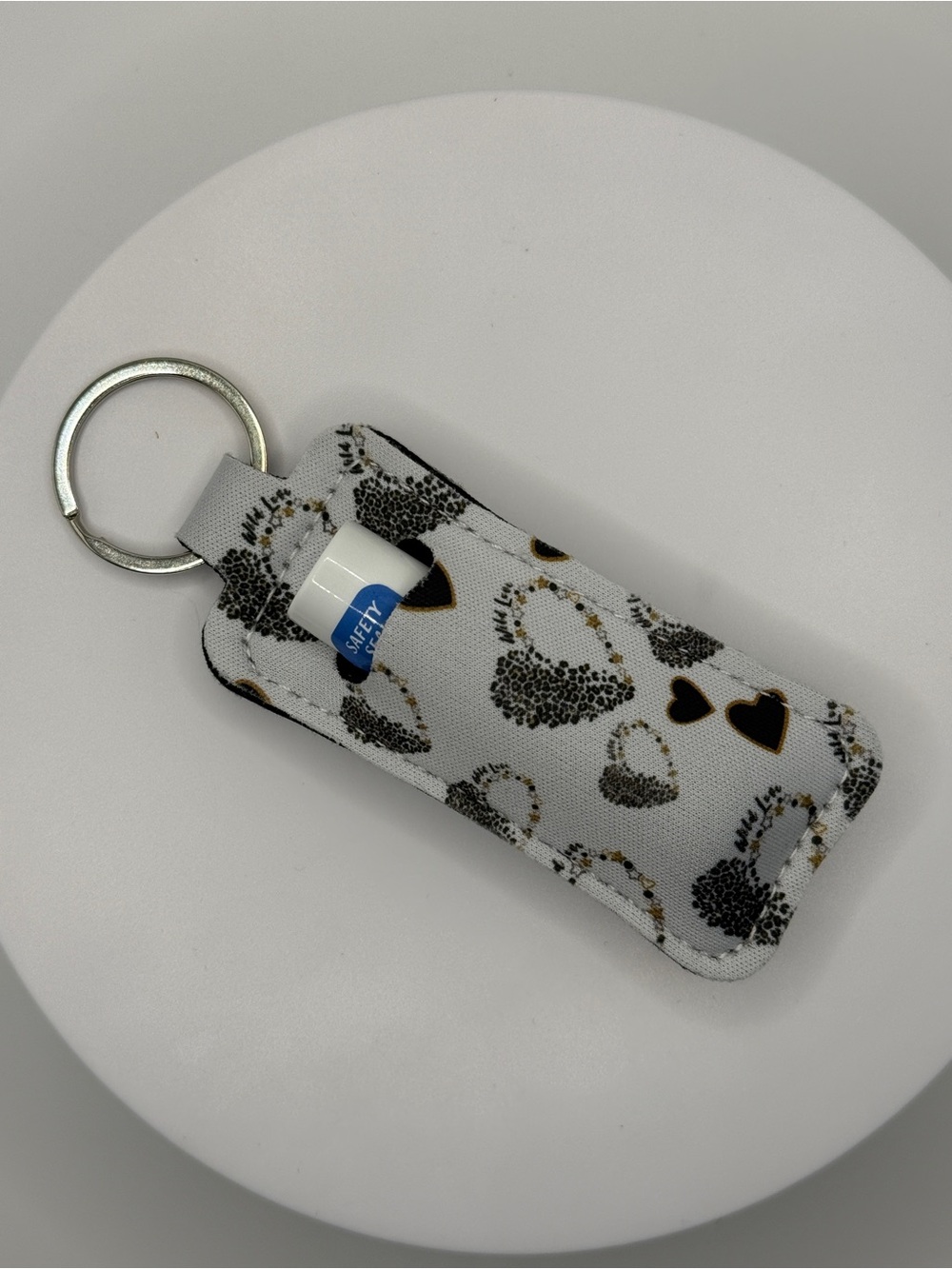 Cheetah Print Heart Lip Balm Keychain Holder + Vanilla Lip Balm
